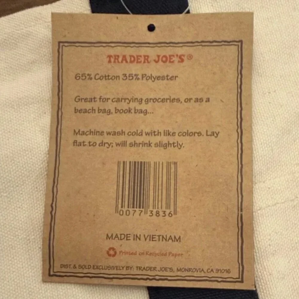 NWT! Trader Joes Tote Bag Blue Canvas Large 20” x 15” VIRAL! - Picture 5 of 8